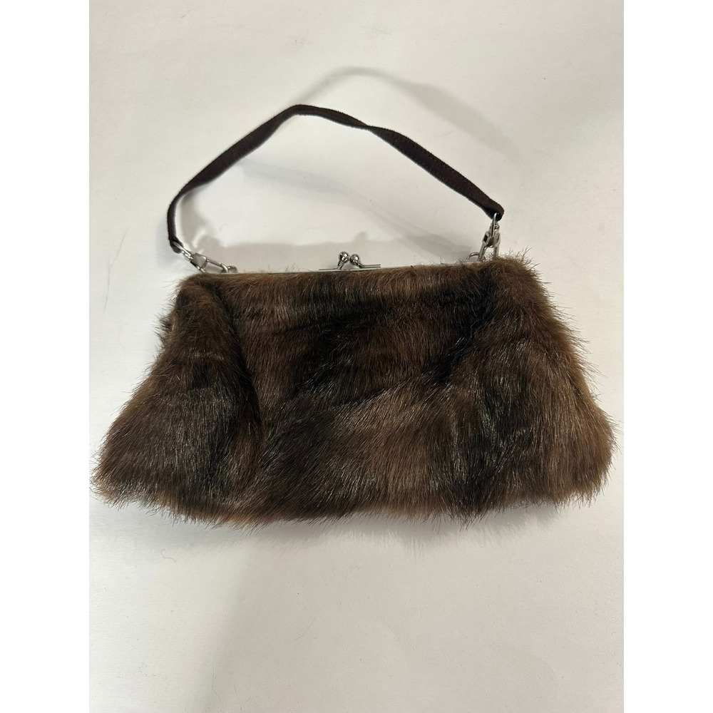 Womens Y2K Faux Fur Kiss Lock Frame Handbag Cocktail Shaggy Evening Bag Purse